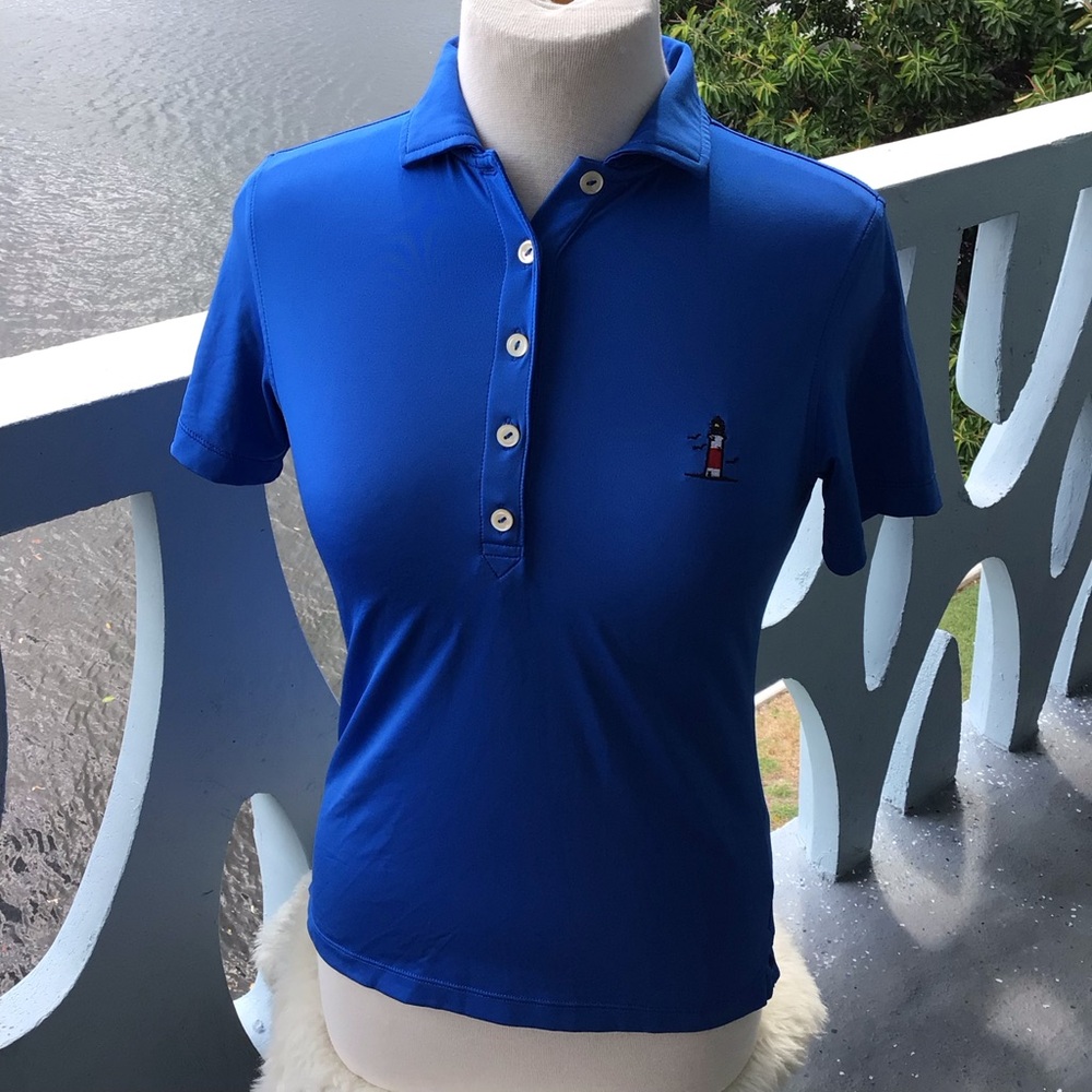 Peter Millar Brilliant Blue Women’s Sport Shirt with Embroidered Lighthouse Logo